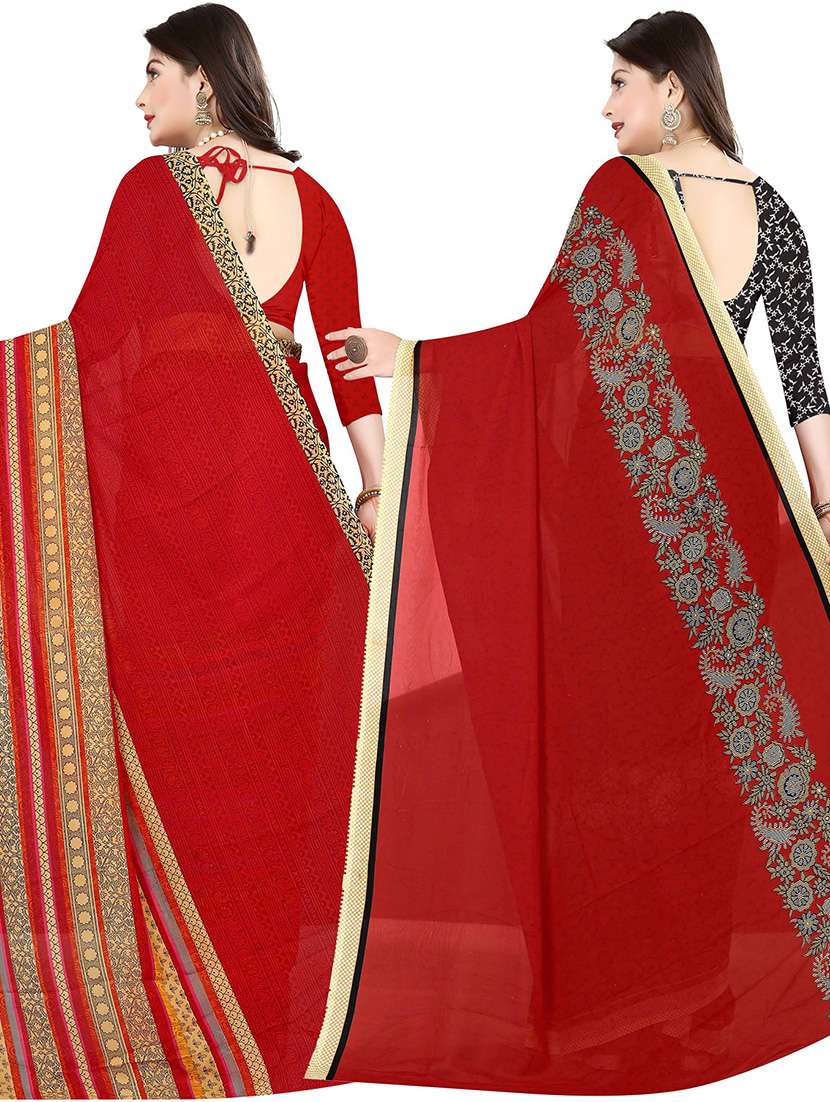 pack of 2 printed casual wear sarees with blouse - 21432132 -  Standard Image - 1