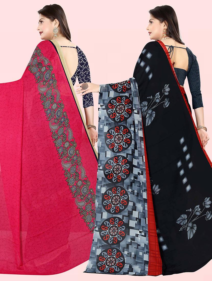 pack of 2 printed casual wear sarees with blouse - 21432166 - Standard Image - 1