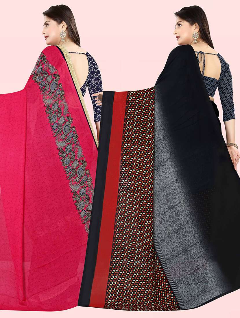 pack of 2 casual wear combo sarees with blouse - 21432178 -  Standard Image - 1