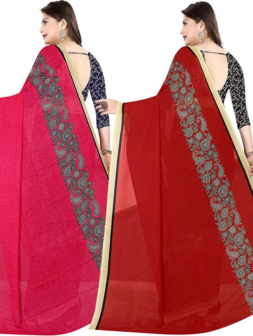 women multi color printed combo saree with blouse - 21432185 -  Standard Image - 1