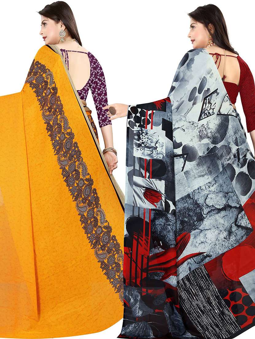 pack of 2 printed casual wear sarees with blouse - 21432211 -  Standard Image - 1