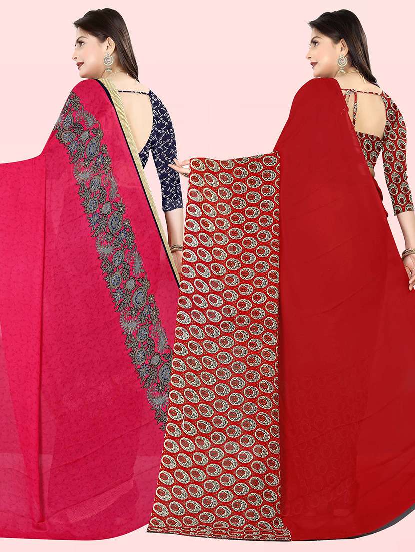 women multi color printed combo saree with blouse - 21432242 -  Standard Image - 1