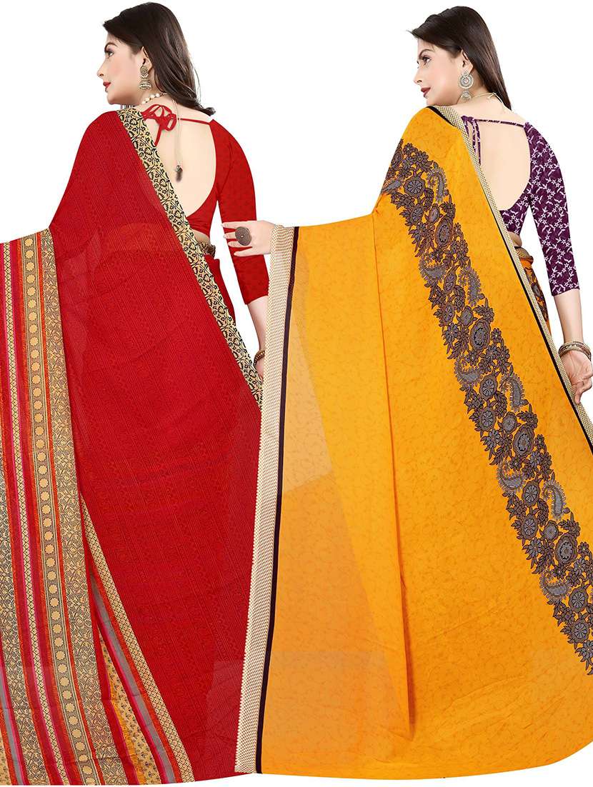 pack of 2 printed casual wear sarees with blouse - 21432295 -  Standard Image - 1