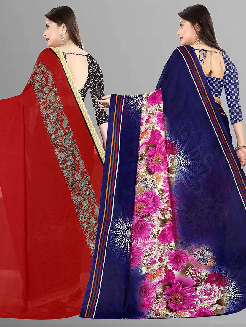 pack of 2 printed casual wear sarees with blouse - 21432370 -  Standard Image - 1