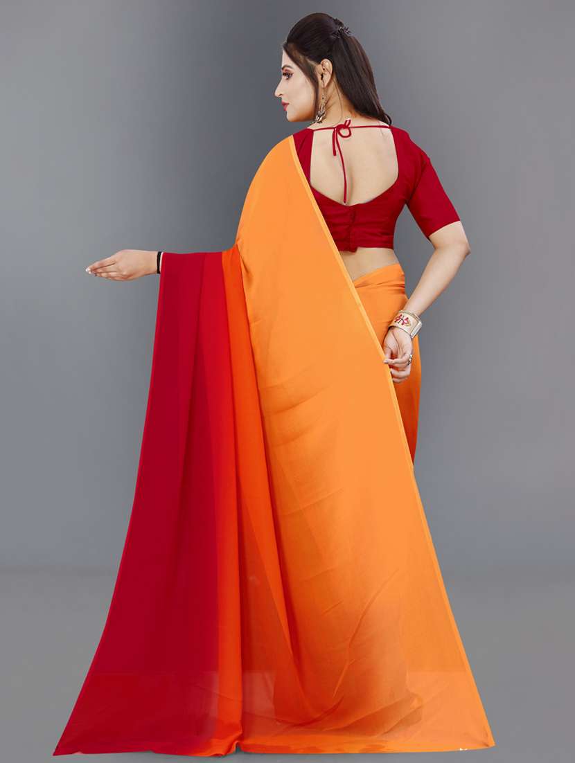 women orange ombre plain saree with blouse - 21432395 -  Standard Image - 1