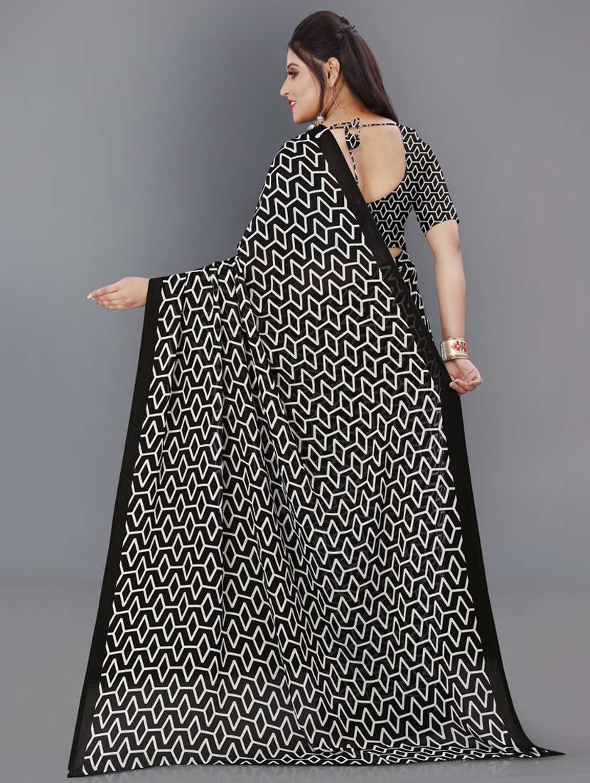 women black geometric printed saree with blouse - 21432422 -  Standard Image - 1