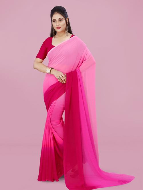 women pink ombre plain saree with blouse - 21432426 - Standard Image - 0