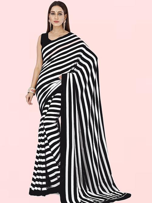 women striped printed saree with blouse - 21432432 - Standard Image - 0