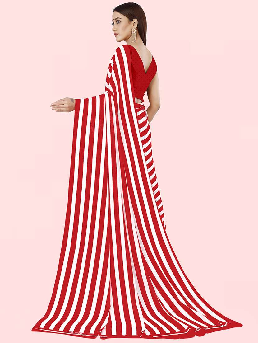 women striped printed saree with blouse - 21432443 - Standard Image - 1
