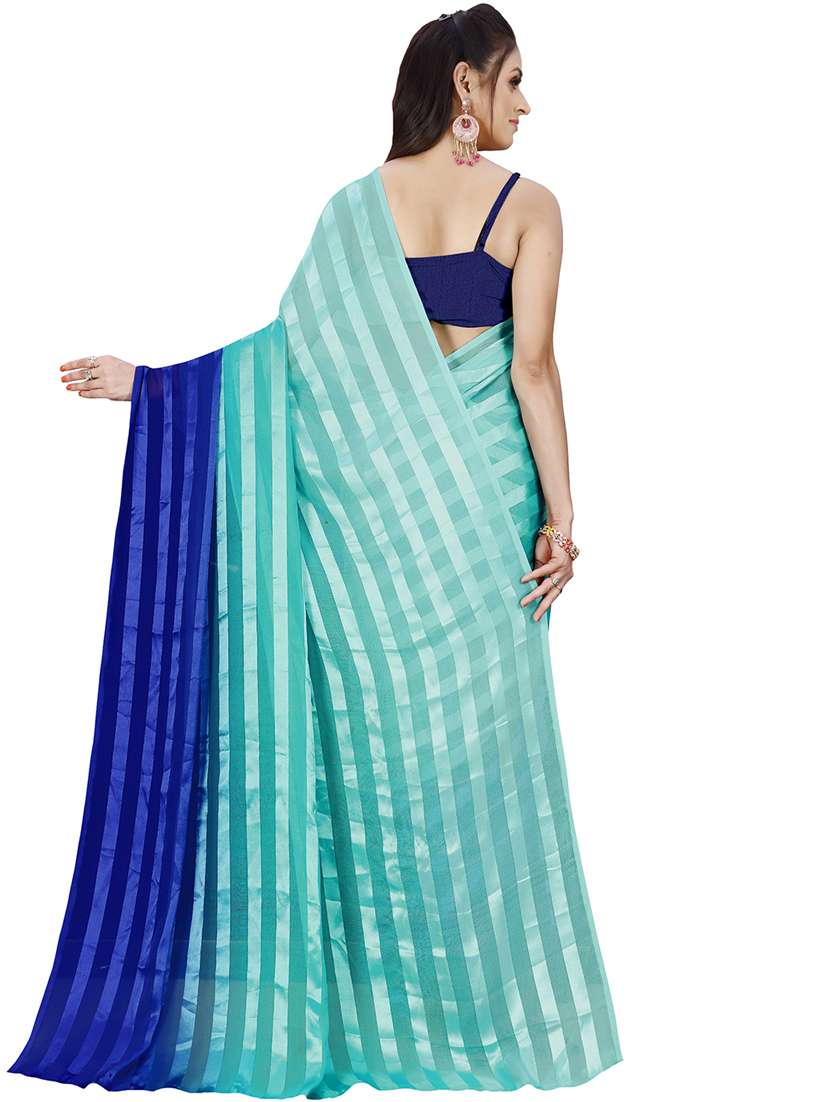 women light blue stripes printed saree with blouse - 21432452 -  Standard Image - 1