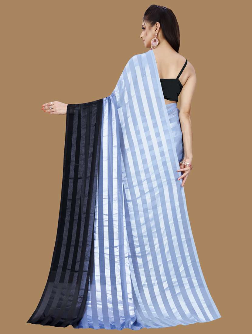 women grey stripes printed saree with blouse - 21432460 -  Standard Image - 1