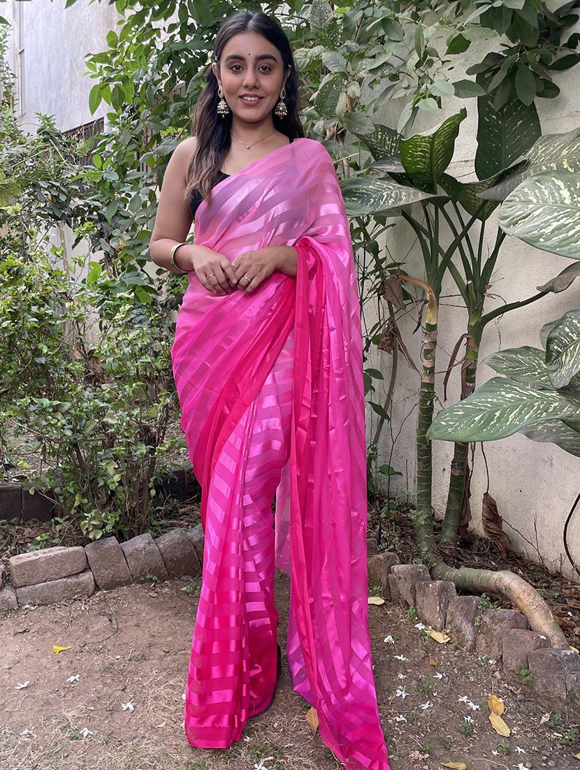 pink striped satin saree with blouse - 21432509 -  Zoom Image - 0