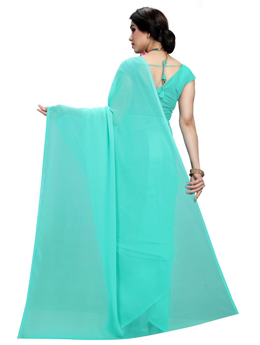 sea green plain saree with blouse - 21433028 - Standard Image - 1