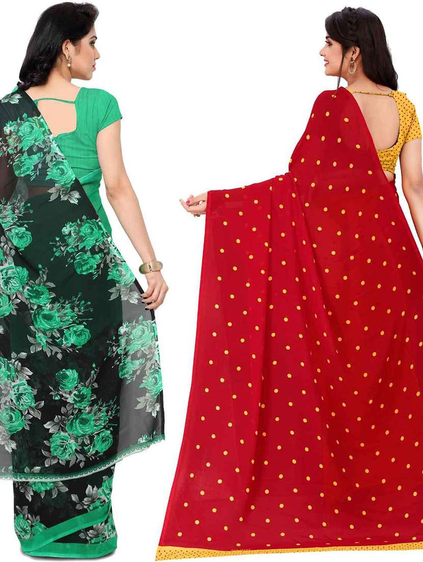 pack of 2 printed casual wear sarees with blouse - 21433095 -  Standard Image - 1