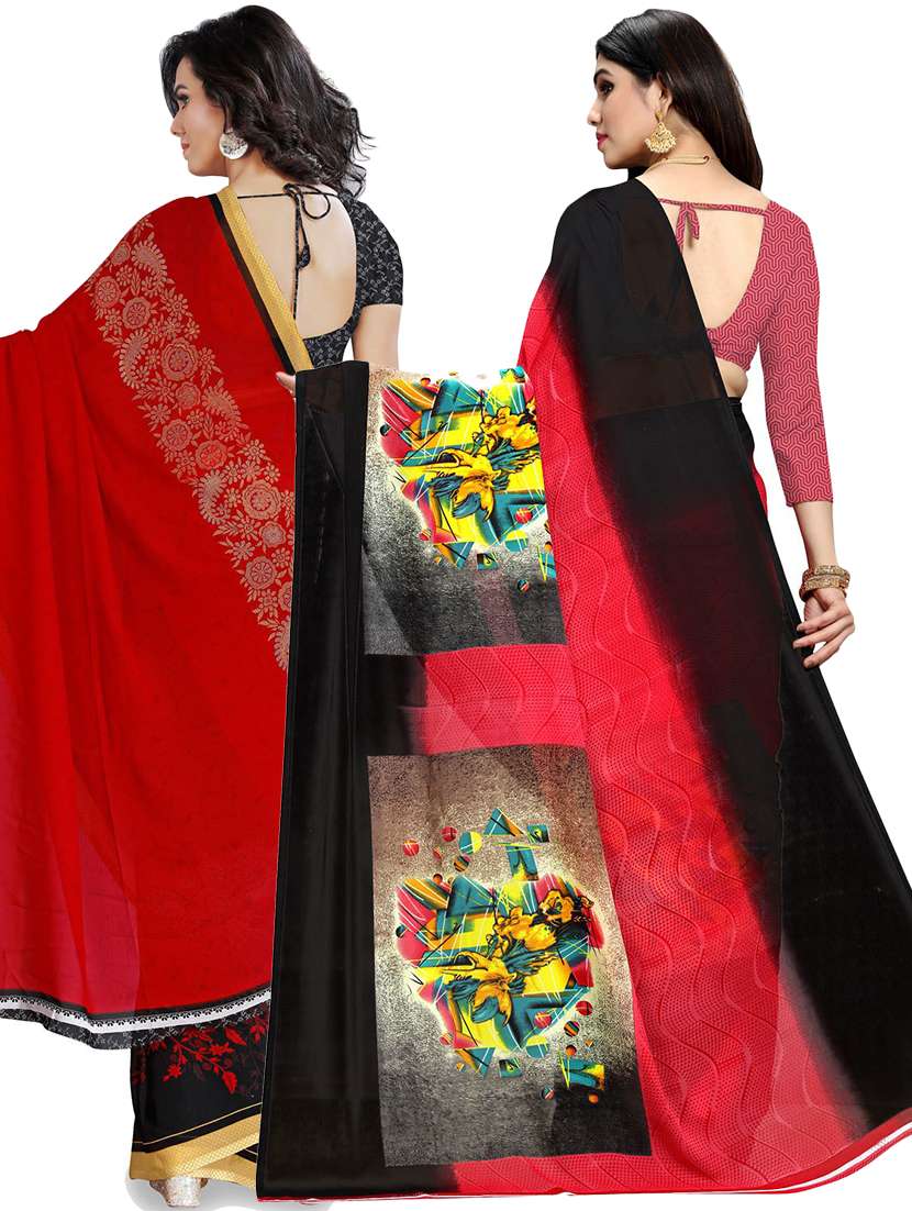 pack of 2 printed casual wear sarees with blouse - 21433119 -  Standard Image - 1