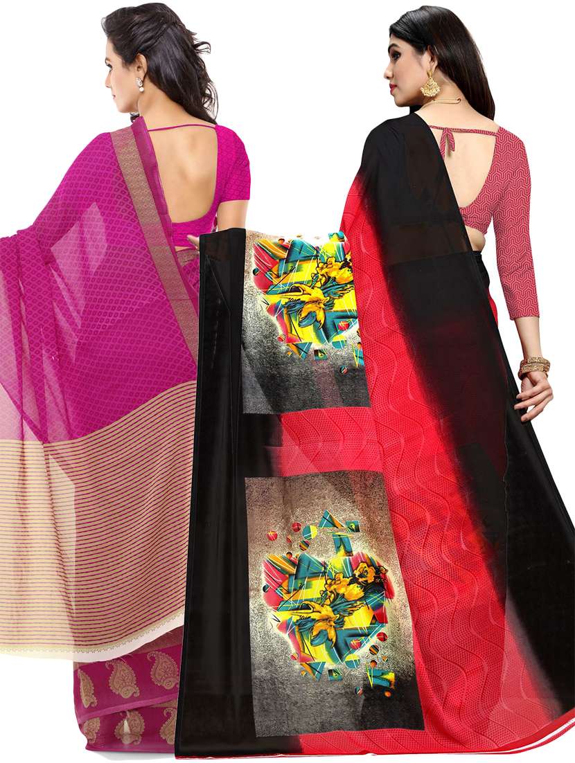 women pack of 2 casual wear combo sarees with blouse - 21433125 -  Standard Image - 1