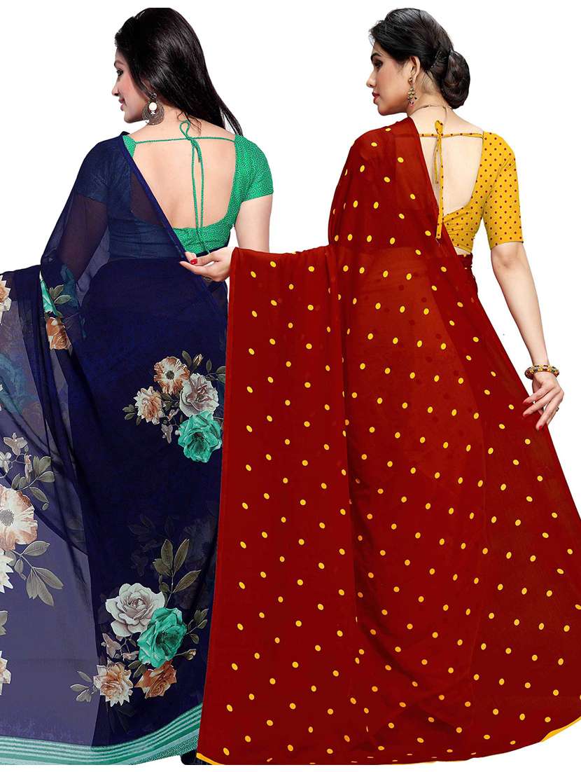 pack of 2 printed casual wear sarees with blouse - 21433129 -  Standard Image - 1