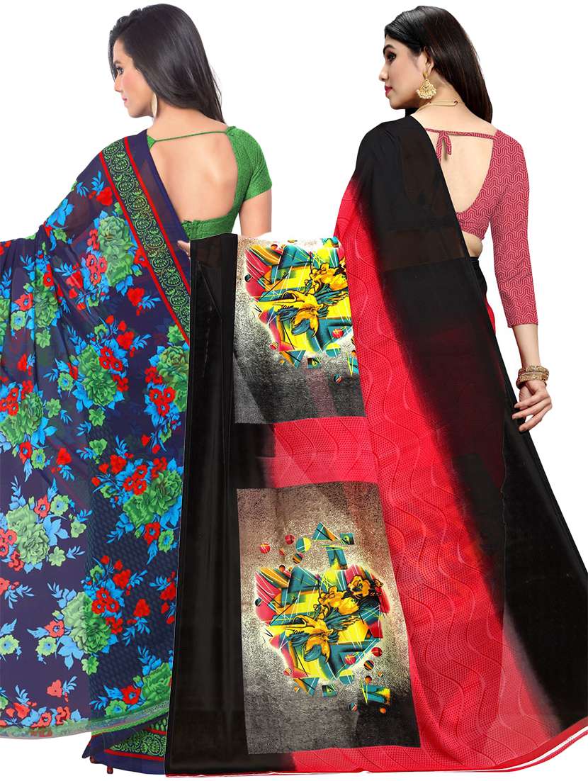 women pack of 2 casual wear combo sarees with blouse - 21433130 -  Standard Image - 1