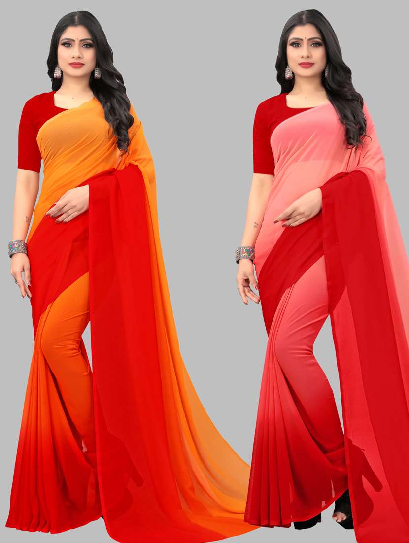 women pack of 2 casual wear combo sarees with blouse