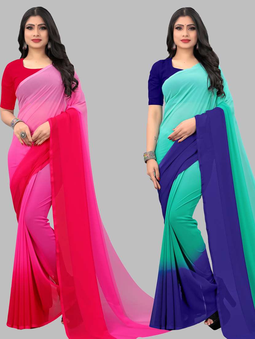 women pack of 2 casual wear combo sarees with blouse