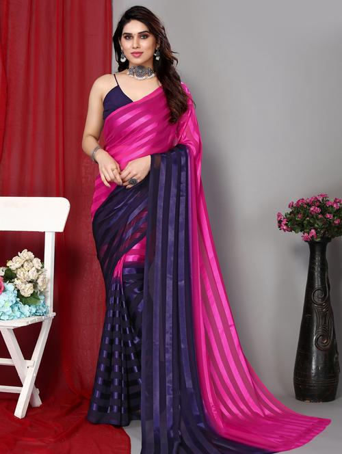 women striped casual wear saree with blouse - 21433324 - Standard Image - 0