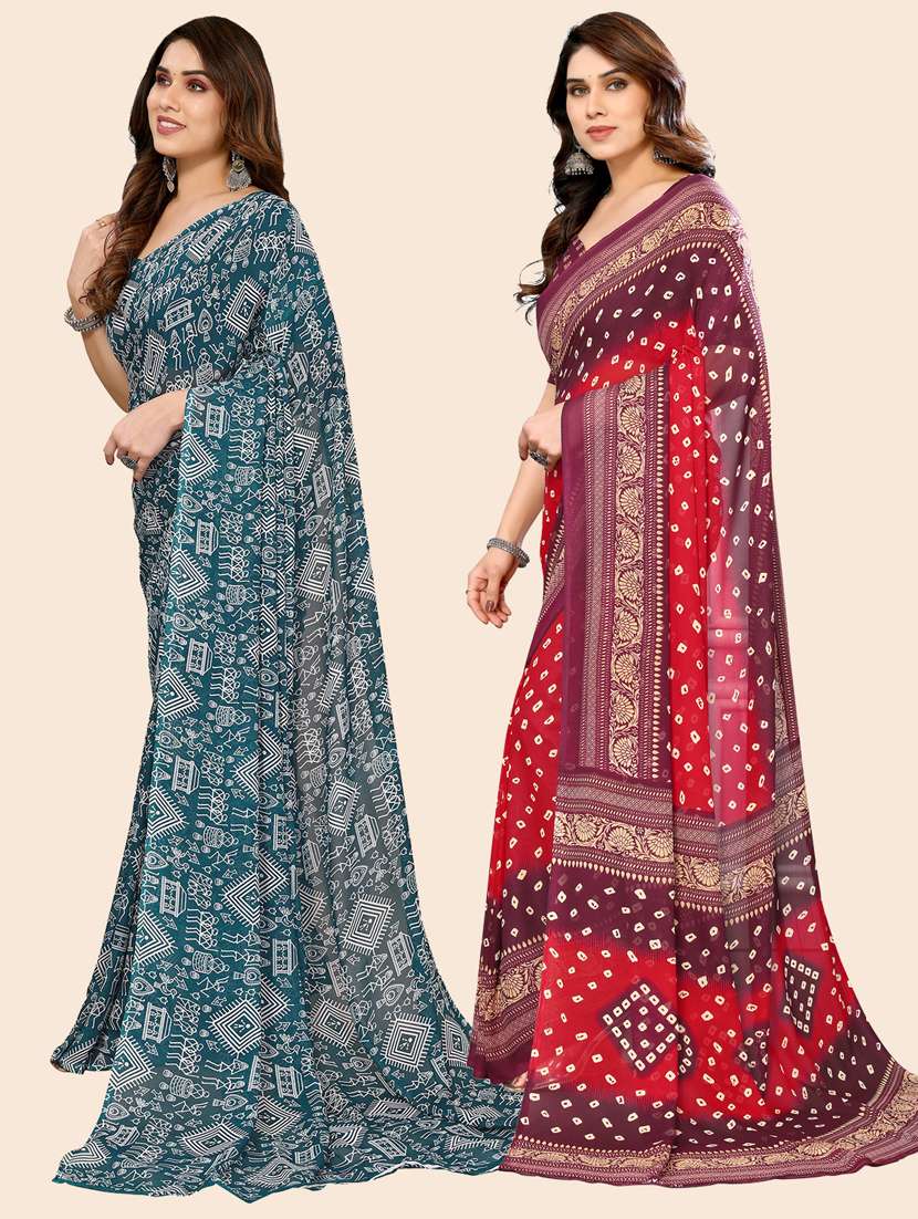 women pack of 2 casual wear combo sarees with blouse - 21433333 -  Standard Image - 1