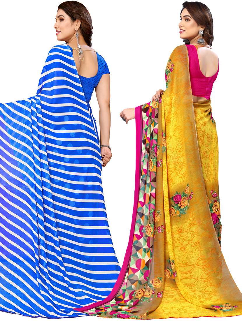 women pack of 2 casual wear combo sarees with blouse - 21433334 -  Standard Image - 1