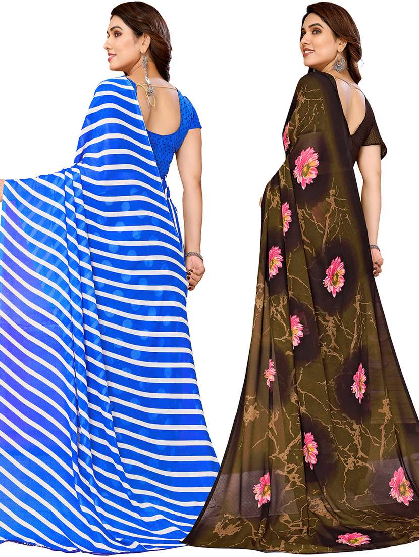 women pack of 2 casual wear combo sarees with blouse - 21433358 -  Standard Image - 1