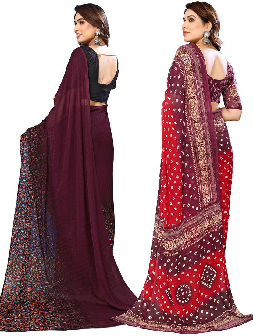 women pack of 2 casual wear combo sarees with blouse - 21433446 -  Standard Image - 1
