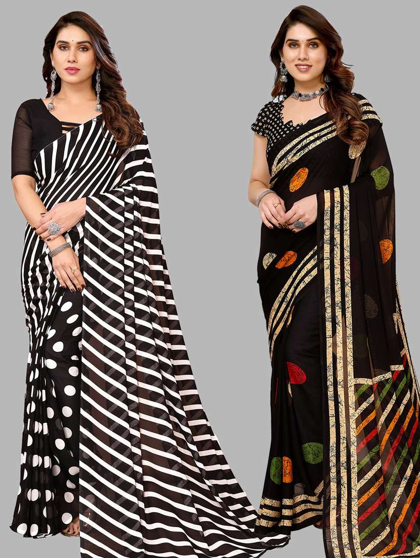 women pack of 2 casual wear sarees with blouse
