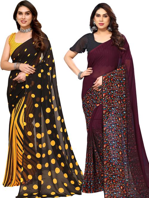 women pack of 2 casual wear sarees with blouse - 21433498 - Standard Image - 0