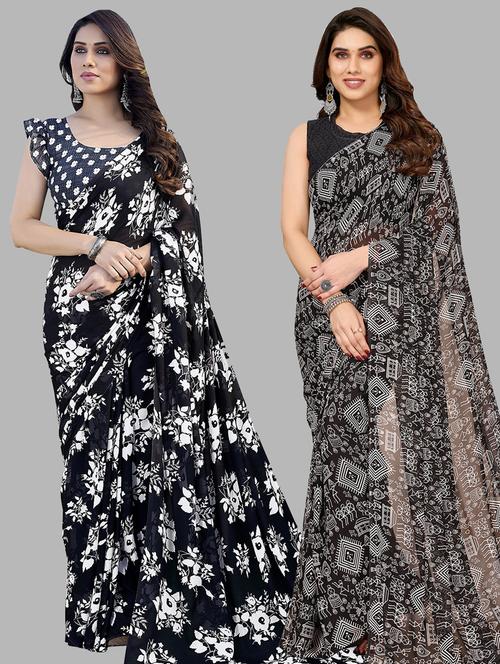 women pack of 2 casual wear sarees with blouse - 21433521 - Standard Image - 0