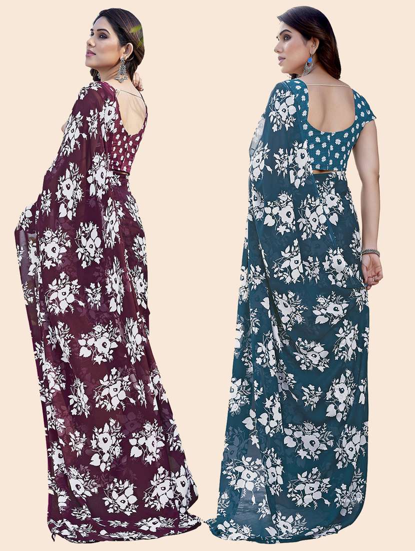 women pack of 2 casual wear sarees with blouse - 21433525 -  Standard Image - 1