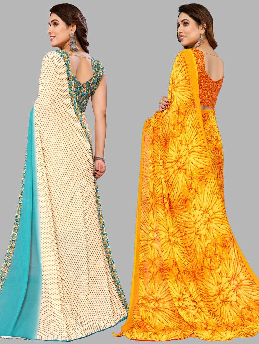 women pack of 2 casual wear combo sarees with blouse - 21434114 -  Standard Image - 1