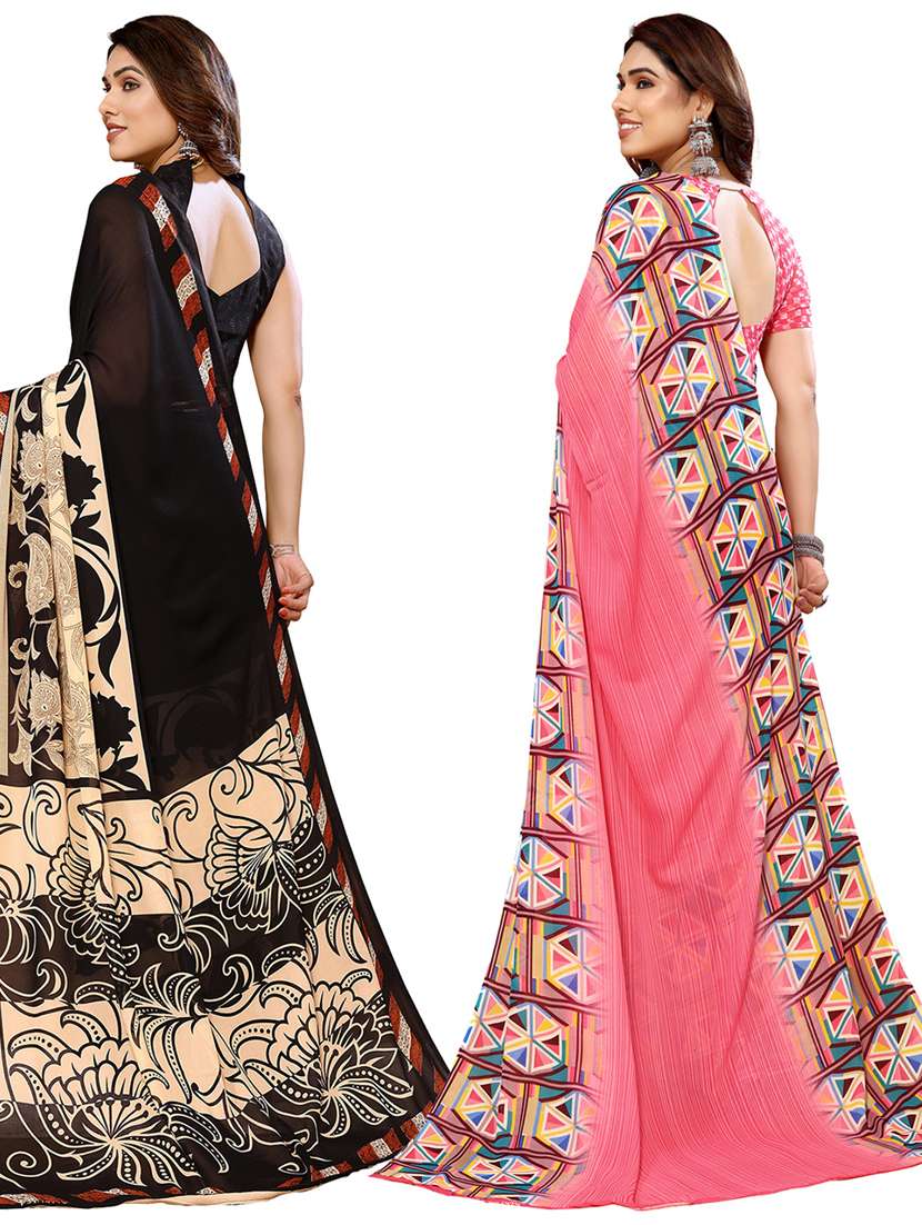 women pack of 2 casual wear combo sarees with blouse - 21434341 - Standard Image - 1