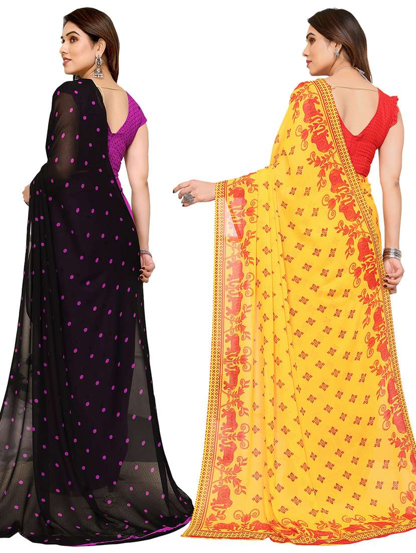 women pack of 2 casual wear combo sarees with blouse - 21434400 -  Standard Image - 1