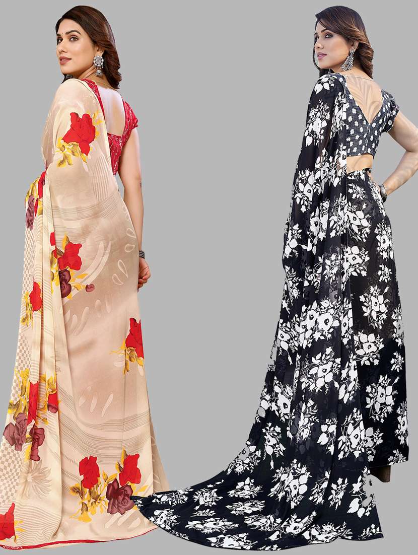 women pack of 2 casual wear combo sarees with blouse - 21434402 -  Standard Image - 1