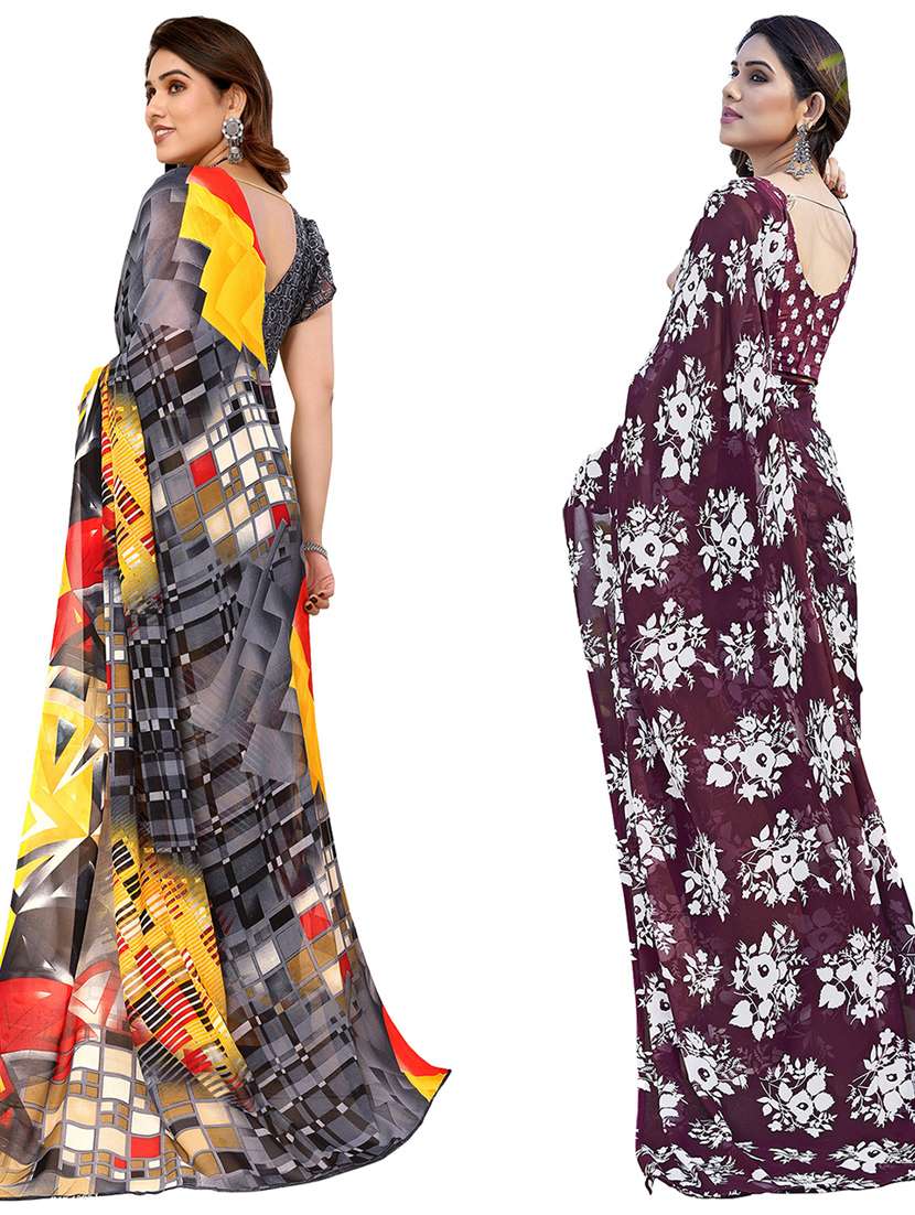 women pack of 2 casual wear combo sarees with blouse - 21434444 - Standard Image - 1
