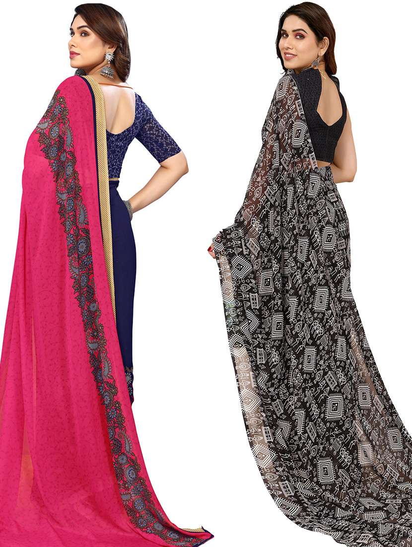 women pack of 2 casual wear combo sarees with blouse - 21434455 - Standard Image - 1