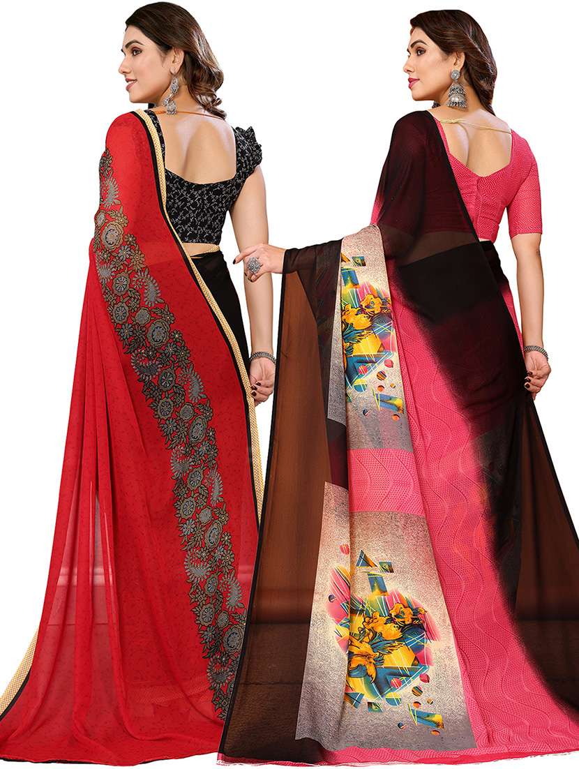 women pack of 2 casual wear combo sarees with blouse - 21434467 -  Standard Image - 1