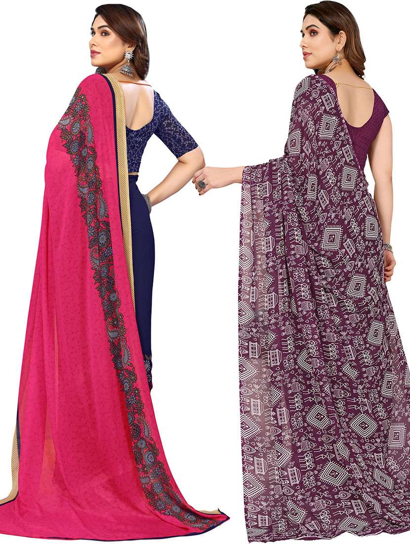 women pack of 2 casual wear combo sarees with blouse - 21434476 - Standard Image - 1