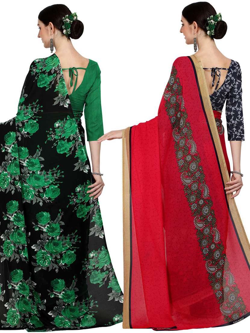 women pack of 2 casual wear combo sarees with blouse - 21434980 -  Standard Image - 1