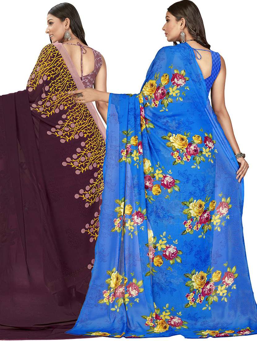 women pack of 2 casual wear sarees with blouse - 21435485 -  Standard Image - 1