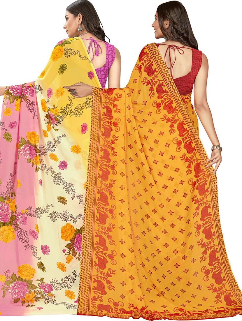 women pack of 2 casual wear sarees with blouse - 21435553 -  Standard Image - 1