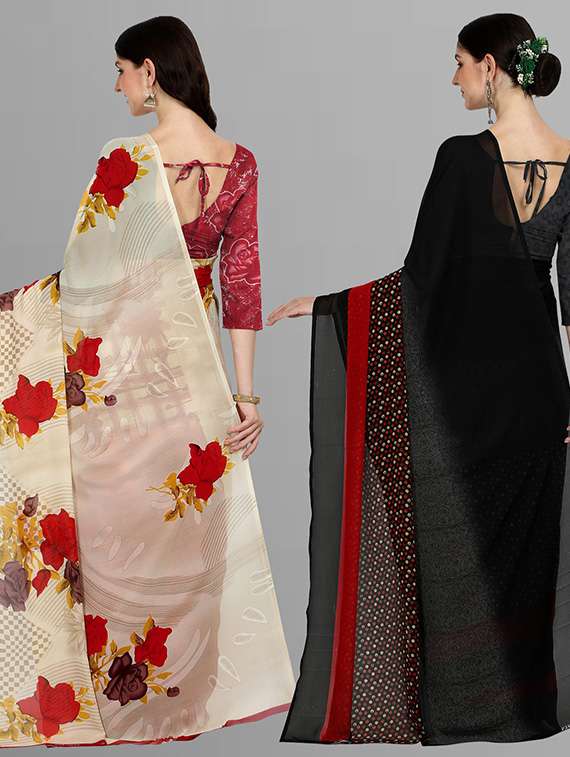 pack of 2 printed casual wear sarees with blouse - 21435627 -  Standard Image - 1