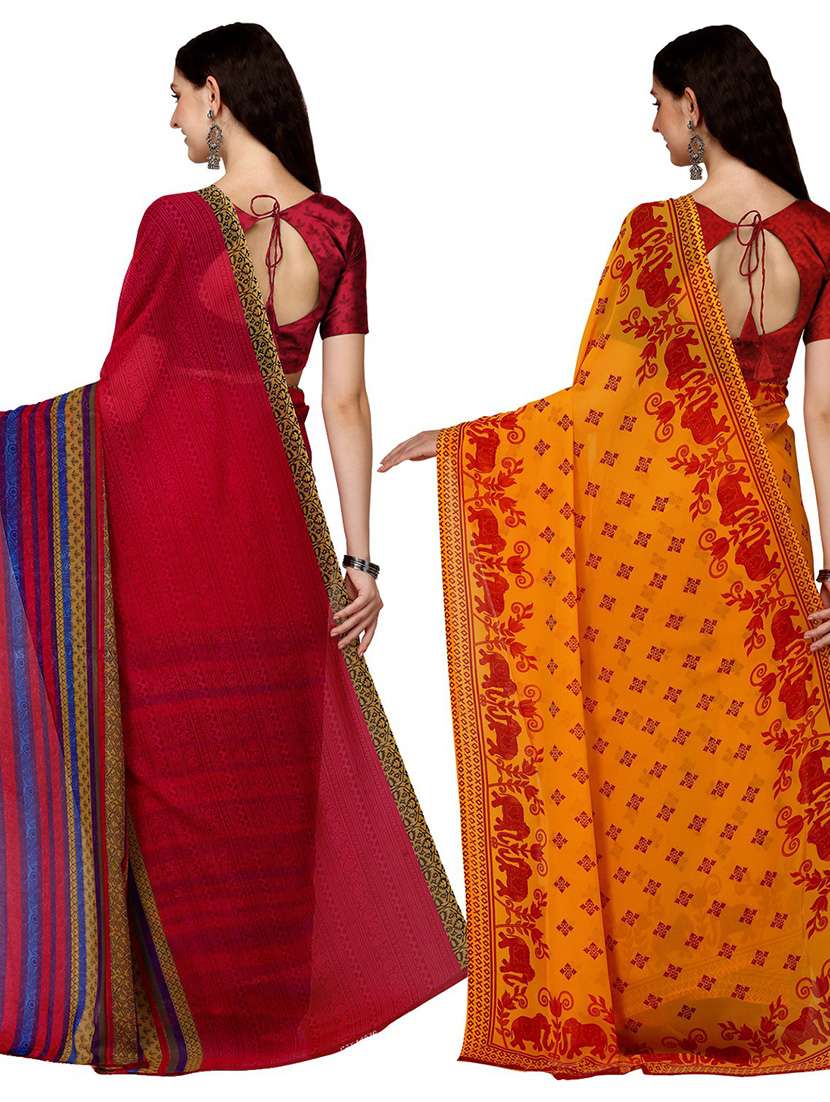 pack of 2 printed casual wear sarees with blouse - 21435727 - Standard Image - 1