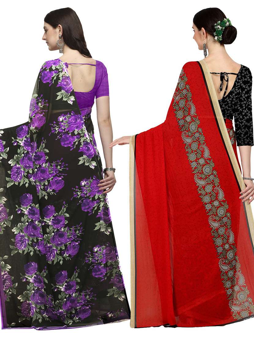pack of 2 printed casual wear sarees with blouse - 21435775 -  Standard Image - 1