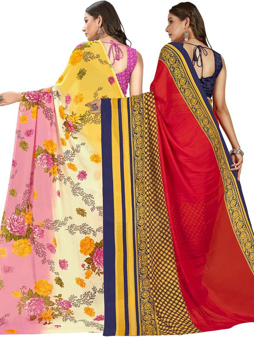 pack of 2 printed casual wear sarees with blouse - 21435911 -  Standard Image - 1