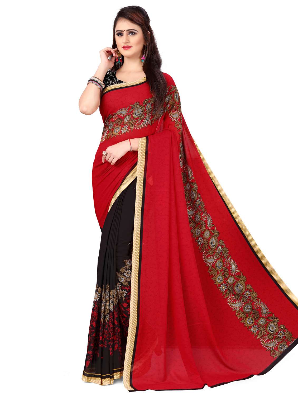 women printed saree with blouse