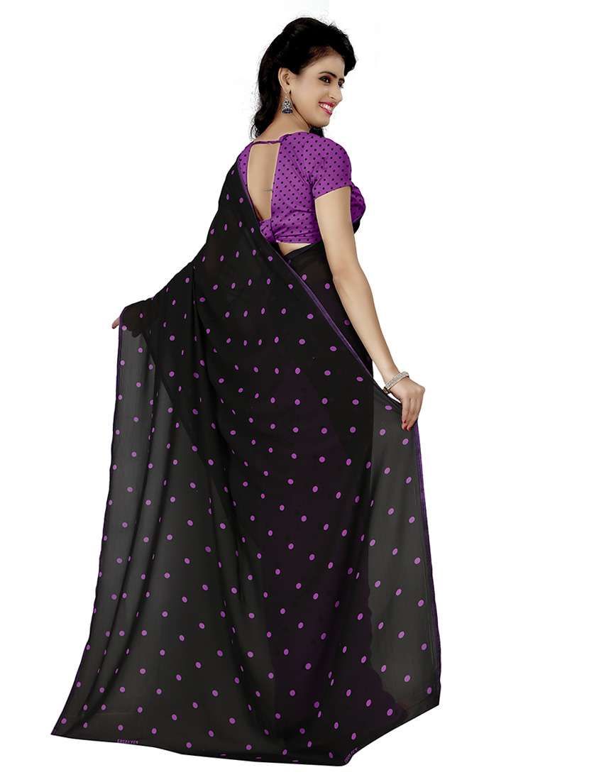 women purple & black printed saree - 21436321 -  Standard Image - 1